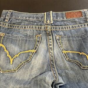 True Religion Blue and Yellow Straight Jeans with Vintage Appeal